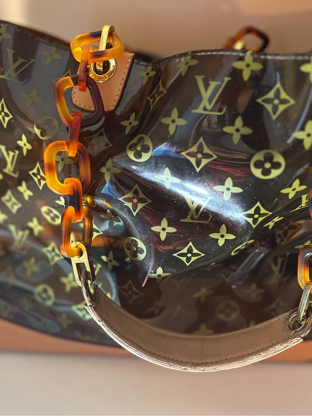 Louis Vuitton Brown Monogram Transparent Tote with Tortoiseshell Links